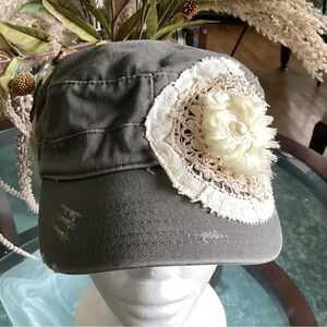 Chic army green cap with Lace and Floral AcneD